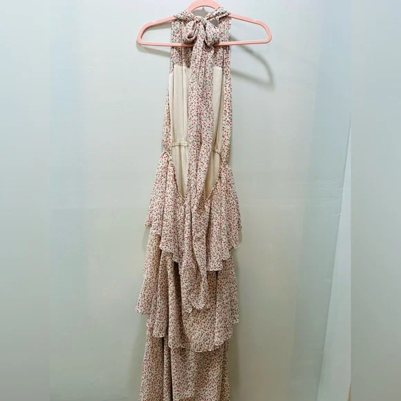 Aakaa Floral Tiered Open Back Dress. Size Medium - Picture 5 of 6